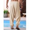 Runcati Mens Harem Pants Baggy Hippie Casual Cotton Linen Loose Boho Yoga Beach Drop Crotch Trouser(Khaki)