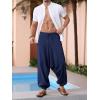 Runcati Mens Harem Pants Baggy Hippie Casual Cotton Linen Loose Boho Yoga Beach Drop Crotch Trouser(Navy)