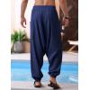Runcati Mens Harem Pants Baggy Hippie Casual Cotton Linen Loose Boho Yoga Beach Drop Crotch Trouser(Navy)