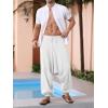 Runcati Mens Harem Pants Baggy Hippie Casual Cotton Linen Loose Boho Yoga Beach Drop Crotch Trouser(White)