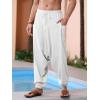 Runcati Mens Harem Pants Baggy Hippie Casual Cotton Linen Loose Boho Yoga Beach Drop Crotch Trouser(White)
