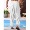 Runcati Mens Harem Pants Baggy Hippie Casual Cotton Linen Loose Boho Yoga Beach Drop Crotch Trouser(White)