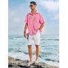 Runcati Mens Hawaiian Shirt Short Sleeve Button Down Summer Beach Vacation Cotton Linen Shirts(Pink)