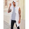Runcati Mens Hooded Cardigan Sleeveless Ruffle Shawl Collar Open Front Knit Drape Robe(White)