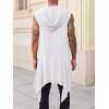 Runcati Mens Hooded Cardigan Sleeveless Ruffle Shawl Collar Open Front Knit Drape Robe(White)