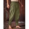 Runcati Mens Medieval Ankle Pants Renaissance Viking Pirate Pants Lace Up Cotton Tapered Halloween Costume Trousers(Army Green)
