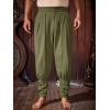 Runcati Mens Medieval Ankle Pants Renaissance Viking Pirate Pants Lace Up Cotton Tapered Halloween Costume Trousers(Army Green)