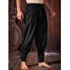 Runcati Mens Medieval Ankle Pants Renaissance Viking Pirate Pants Lace Up Cotton Tapered Halloween Costume Trousers(Black)