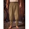 Runcati Mens Medieval Ankle Pants Renaissance Viking Pirate Pants Lace Up Cotton Tapered Halloween Costume Trousers(Brown)
