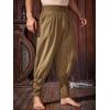 Runcati Mens Medieval Ankle Pants Renaissance Viking Pirate Pants Lace Up Cotton Tapered Halloween Costume Trousers(Brown)