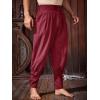 Runcati Mens Medieval Ankle Pants Renaissance Viking Pirate Pants Lace Up Cotton Tapered Halloween Costume Trousers(Claret)