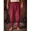 Runcati Mens Medieval Ankle Pants Renaissance Viking Pirate Pants Lace Up Cotton Tapered Halloween Costume Trousers(Claret)