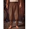 Runcati Mens Medieval Ankle Pants Renaissance Viking Pirate Pants Lace Up Cotton Tapered Halloween Costume Trousers(Coffee)