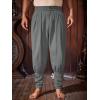Runcati Mens Medieval Ankle Pants Renaissance Viking Pirate Pants Lace Up Cotton Tapered Halloween Costume Trousers(Dark Grey)