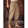 Runcati Mens Medieval Ankle Pants Renaissance Viking Pirate Pants Lace Up Cotton Tapered Halloween Costume Trousers(Khaki)
