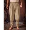 Runcati Mens Medieval Ankle Pants Renaissance Viking Pirate Pants Lace Up Cotton Tapered Halloween Costume Trousers(Khaki)