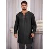 Runcati Mens Medieval Pirate Costume Tunic Renaissance Viking Lace Up Cotton Shirts Knight Warrior LARP Halloween Tops(Black)