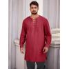 Runcati Mens Medieval Pirate Costume Tunic Renaissance Viking Lace Up Cotton Shirts Knight Warrior LARP Halloween Tops(Dark Red)