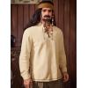 Runcati Mens Medieval Pirate Shirt Renaissance Viking Long Sleeve Shirts Lace Up Scottish Halloween Costume Tops(Beige)