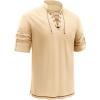 Runcati Mens Medieval Pirate Shirt Renaissance Viking Long Sleeve Shirts Lace Up Scottish Halloween Costume Tops(Beige)