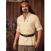 Runcati Mens Medieval Pirate Shirt Renaissance Viking Long Sleeve Shirts Lace Up Scottish Halloween Costume Tops(Beige)