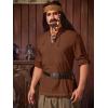 Runcati Mens Medieval Pirate Shirt Renaissance Viking Long Sleeve Shirts Lace Up Scottish Halloween Costume Tops(Brown)