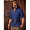 Runcati Mens Medieval Pirate Shirt Renaissance Viking Long Sleeve Shirts Lace Up Scottish Halloween Costume Tops(Navy Blue)