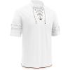 Runcati Mens Medieval Pirate Shirt Renaissance Viking Long Sleeve Shirts Lace Up Scottish Halloween Costume Tops(White)