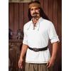 Runcati Mens Medieval Pirate Shirt Renaissance Viking Long Sleeve Shirts Lace Up Scottish Halloween Costume Tops(White)