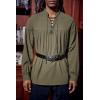 Runcati Mens Medieval Pirate Shirt Steampunk Viking Renaissance Long Sleeve Lace Up Scottish Halloween Costume Tops(Army Green)