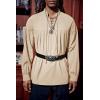 Runcati Mens Medieval Pirate Shirt Steampunk Viking Renaissance Long Sleeve Lace Up Scottish Halloween Costume Tops(Beige)