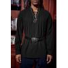 Runcati Mens Medieval Pirate Shirt Steampunk Viking Renaissance Long Sleeve Lace Up Scottish Halloween Costume Tops(Black)