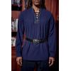 Runcati Mens Medieval Pirate Shirt Steampunk Viking Renaissance Long Sleeve Lace Up Scottish Halloween Costume Tops(Navy)