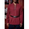 Runcati Mens Medieval Pirate Shirt Steampunk Viking Renaissance Long Sleeve Lace Up Scottish Halloween Costume Tops(Red)