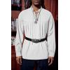 Runcati Mens Medieval Pirate Shirt Steampunk Viking Renaissance Long Sleeve Lace Up Scottish Halloween Costume Tops(White)