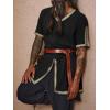 Runcati Mens Medieval Pirate Tunic Renaissance Viking Knight Costume Linen Short Sleeve LARP Halloween Tops(Black)