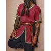 Runcati Mens Medieval Pirate Tunic Renaissance Viking Knight Costume Linen Short Sleeve LARP Halloween Tops(Burgundy)