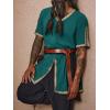 Runcati Mens Medieval Pirate Tunic Renaissance Viking Knight Costume Linen Short Sleeve LARP Halloween Tops(Dark Green)