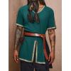 Runcati Mens Medieval Pirate Tunic Renaissance Viking Knight Costume Linen Short Sleeve LARP Halloween Tops(Dark Green)