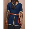 Runcati Mens Medieval Pirate Tunic Renaissance Viking Knight Costume Linen Short Sleeve LARP Halloween Tops(Navy)