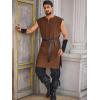 Runcati Mens Pirate Costume Tunic Renaissance Medieval Knight Warrior Sleeveless Lace Up Shirts Viking LARP Halloween Tabard(Brown)