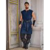 Runcati Mens Pirate Costume Tunic Renaissance Medieval Knight Warrior Sleeveless Lace Up Shirts Viking LARP Halloween Tabard(Navy Blue)