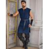 Runcati Mens Pirate Costume Tunic Renaissance Medieval Knight Warrior Sleeveless Lace Up Shirts Viking LARP Halloween Tabard(Navy Blue)