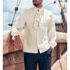 Runcati Mens Pirate Medieval Shirts Ruffle Steampunk Victorian Cosplay Costume Gothic Renaissance Shirt Viking Tops(Beige)