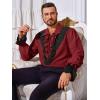 Runcati Mens Pirate Shirt Ruffle Renaissance Victorian Vampire Poet Shirts Steampunk Gothic Medieval Lace Costume(Burgundy)