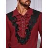 Runcati Mens Pirate Shirt Ruffle Renaissance Victorian Vampire Poet Shirts Steampunk Gothic Medieval Lace Costume(Burgundy)