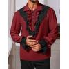 Runcati Mens Pirate Shirt Ruffle Renaissance Victorian Vampire Poet Shirts Steampunk Gothic Medieval Lace Costume(Burgundy)