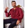 Runcati Mens Pirate Shirt Ruffle Renaissance Victorian Vampire Poet Shirts Steampunk Gothic Medieval Lace Costume(Red)