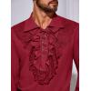 Runcati Mens Pirate Shirt Ruffle Renaissance Victorian Vampire Poet Shirts Steampunk Gothic Medieval Lace Costume(Red)
