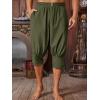 Runcati Mens Pirate Shorts Medieval Renaissance Banded Pants Viking Navigator Halloween Costume(Army Green)